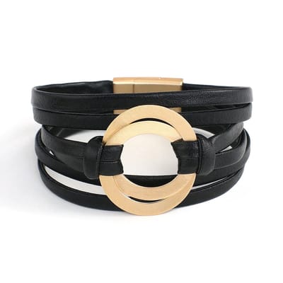 Sorprese armband - Paris - zwart - leer - armband dames - 19 cm - cadeau - Model D