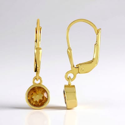 Cavill - Citrien Oorbellen - 925 Sterling Zilver Verguld - Braziliaanse Citrien 0,86 ct - Ronde Bezel Zetting - Lichtgewicht Elegante Sieraden 24mm