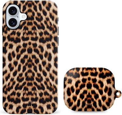 xoxo Wildhearts telefoonhoesje geschikt voor iPhone 16 met AirPods Pro (2) hoesje - set - Wild Thing - Double Layer - Telefoonhoesje met dubbele beschermlaag - Panterprint - Tijger - Panter - Tijgerprint hoesje