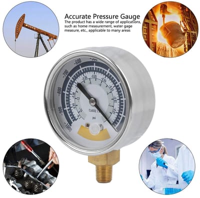 Dailygoods- Manometer Nauwkeurig - Vacuümdruk Tester - 0-14psi - G1/4in Connector - 304 Roestvrij Staal - 63 mm Buitendiameter - Drukmeter