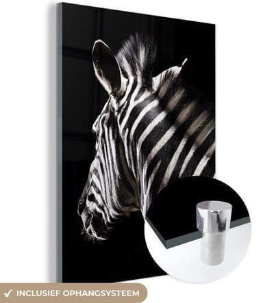 MuchoWow® Glasschilderij 90x120 cm - Schilderij acrylglas - Zebra - Wilde dieren - Patronen - Foto op glas - Schilderijen