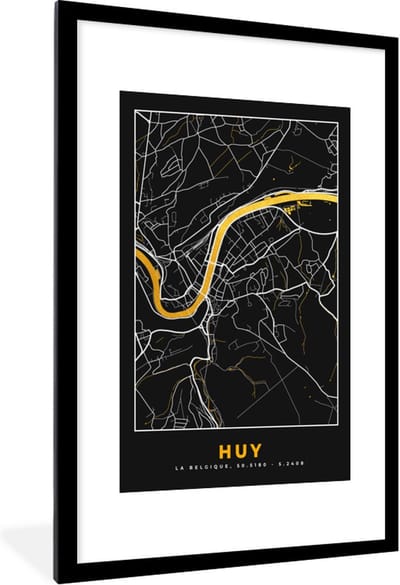 Fotolijst incl. Poster - Plattegrond - Huy - Kaart - Stadskaart - Goud - 80x120 cm - Posterlijst