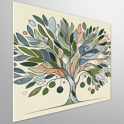 Modern olijfboom schilderij | Abstracte interpretatie van de natuur: dynamische olijfboom illustratie | Kunst - 80x80 centimeter op Forex | Foto op Forex