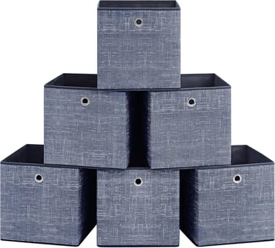 Famanu – Set van 6 opbergdozen van non-woven stof, 30 x 30 x 30 cm, voor kleding en meer, mistblauw