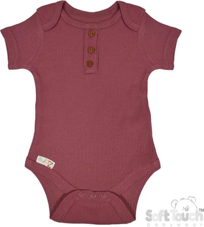 100% katoenen Romper Met Fijn Rib en Decoratieve Knoopjes Unisex 100% Katoen Kleur Deco Rose Maat 56/62 0-3 MND OEKO-TEX STANDARD 100