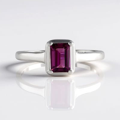 Cavill - Zilveren ring 925 gerhodineerd - Achthoekige Naktamunda Rhodoliet 0,616 ct - Indiaas sieraad met prong zetting - smal elegant ontwerp