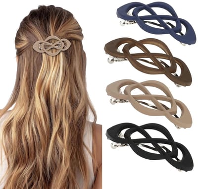 longziming -4x Franse Haarclips voor Dames – Grote Retro Haarklemmen met Kruisdesign – Automatische Haarklem Set voor Vrouwen en Meisjes – Klassieke Vintage Hair Clips voor Dagelijks Gebruik en Feest