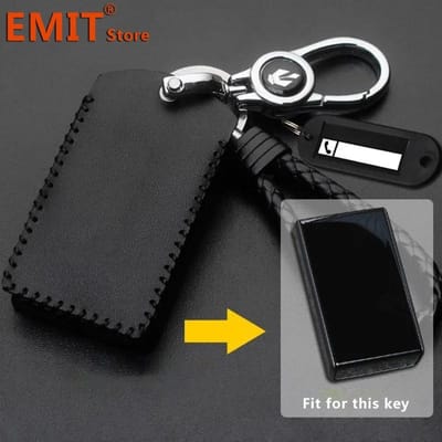 Pour Volvo Ex30 Étui de Clé de Voiture Housse de Protection Télécommandée Sac Coque Porte-Clés Anneau Porte-Clés Accessoires Fob Cuir Véritable Fait Main fit for Volvo EX30 black