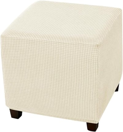 Elastische jacquard vierkante voetenbankhoes, voetenbankhoes met opbergruimte, voetenbankhoes met elastische onderkant, beschermhoes voor voetenbankmeubels - beige
