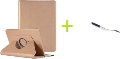 Book Cover Geschikt voor: Samsung Galaxy Tab A7 Lite Multi Stand Case - 360 Draaibaar Tablet hoesje - Tablethoes - Goud + Stylus