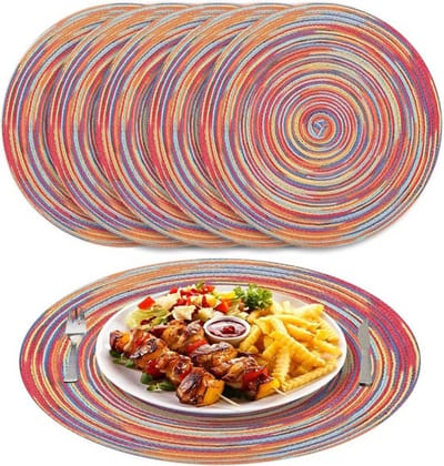 Oneay Set van 6 placemats - Wasbare ronde gevlochten placemats 38 cm - Ronde placemats - antislip Tafelmatten