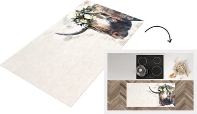 Keukenloper - Loper keuken - Schotse hooglander - Rozen - Krantenpapier - 120x60 cm - Keukenloper vinyl