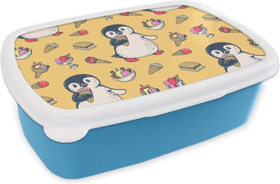 Broodtrommel Blauw - Lunchbox - Brooddoos - IJs - Pinguïn - Pooldieren - Kinderen - Design - 18x12x6 cm - Kinderen - Jongen