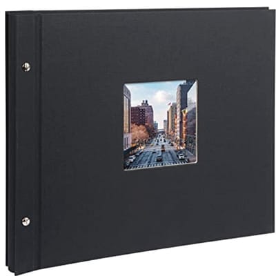 Schroefalbum met vensteruitsnijding, 39 x 31 cm, uitbreidbaar fotoalbum met 40 zwarte pagina's
