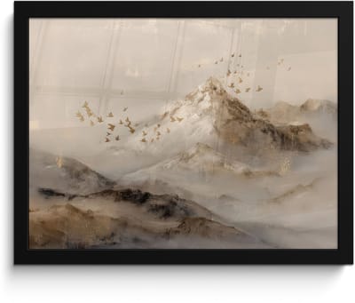 Poster in lijst - Fotolijst 40x30 cm - Posters - Berglandschap - Mist - Penseelstreken - Posterlijst zwart - Decoratie - Wanddecoratie woonkamer - Muurdecoratie slaapkamer
