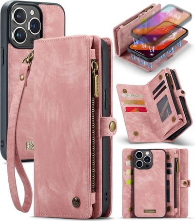 CaseMe Hoesje - Geschikt voor iPhone 16 Pro Max Hoesje - CaseMe 008 2-in-1 Book Case & Back Cover met Portemonnee - Roze