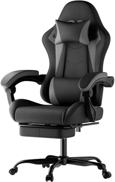 Rolipo-Gaming Stoel Ergonomisch - Verstelbaar Lendenkussen & Hoofdsteun - Hoogteverstelling - Zwartgrijs