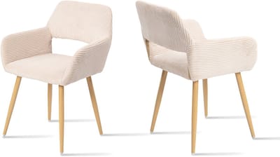 Meubles Cosy Set van 2 eetkamerstoelen - met armleuningen Corduroy zitting – Beige