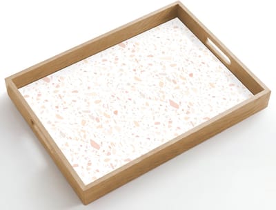Dienblad hout 50x35 cm - Schootdienblad - Terrazzo - Patroon - Wit - Perzik - Borrelplank rechthoek - Plateau dienbladen