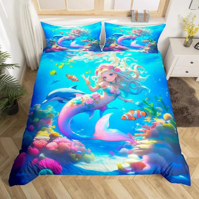 Mooie Zeemeermin Bed Dekbedovertrek Geschikt Voor Kinderen Jongens Meisjes Zeemeermin Prinses Bed Dekbedhoes Warm Comfortabel Ademend AU Single(140*210cm)3pcs