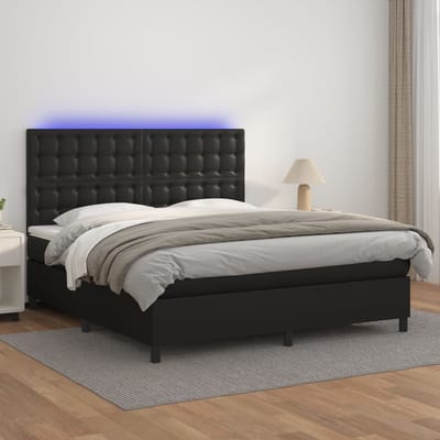 vidaXL - Boxspring - met - matras - en - LED - kunstleer - zwart - 160x200 - cm