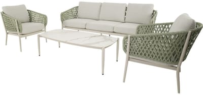 Lounge-Set Zaya | Modulaire Tuinset met Sintered Stone Tafel | Groen Rope & Aluminium - 788375x2088375x1306539cm