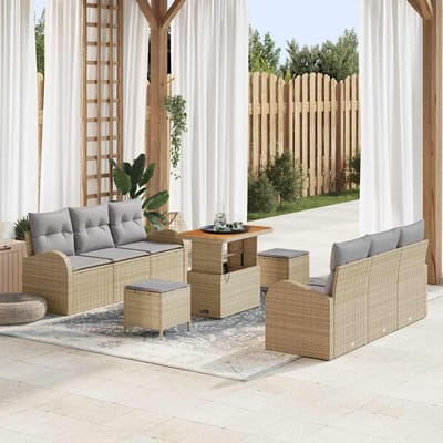 vidaXL - Tuinbank - Set - 9 - st - 8-Aantal - zitplaatsen - Beige - en - Lichtgrijs