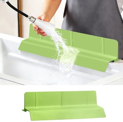 Gootsteen Beschermmat - Keuken Gootsteen Splash Guard - 46 x 9 cm – Siliconen spatbeschermer voor de gootsteen - Geschikt voor keukenkranen - Kraanmat met Zuignappen en Afwateringsontwerp – Groen