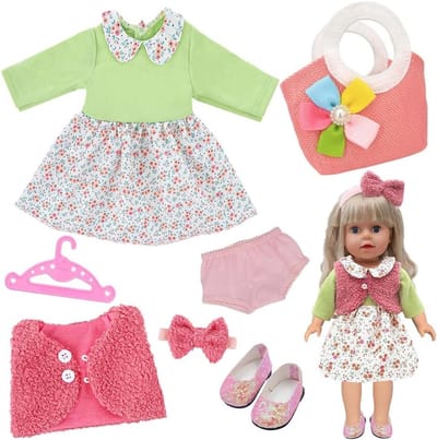 Poppenkleding Set - Baby pop kleding - Spelen en verzorgen - Universele compatibiliteit - 40-45 cm poppen - Bloemenpatroon