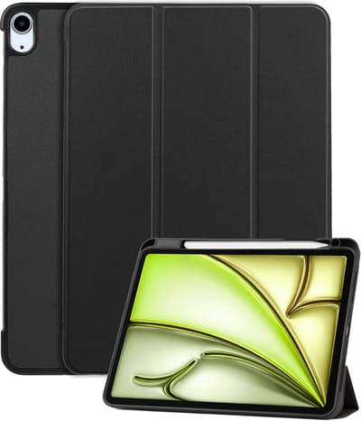 Hoes - Geschikt voor Apple iPad Air (2024/2025/2026) - 11 inch - Dun & Stevig - Trifold Bookcase - Hard Cover Case - Met Uitsparing Geschikt voor Apple Pencil - Hardcover Book - Tablet Hoesje - Zwart
