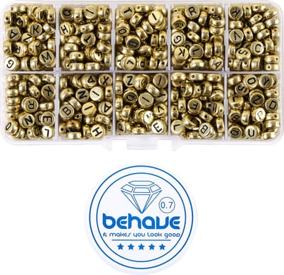 Behave Letterkralen Set - Goud met Zwarte Letters - Acryl - Kralen - Alfabet Kralen - Bedels - 7mm - 624 Stuks