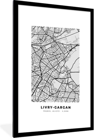 Fotolijst incl. Poster - Stadskaart - Frankrijk - Kaart - Livry-Gargan - Plattegrond - 60x90 cm - Posterlijst