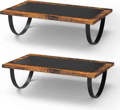 Famanu - 2 stuks voetensteun, bureau, opstapkruk, hout, kantelbaar, houten voetensteun met antislipmat voor kantoor en thuis, draagvermogen 150 kg, vintage bruin