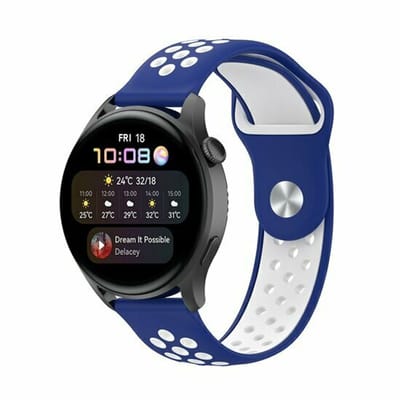 By Qubix - Sport Edition siliconen band - Blauw + wit - geschikt voor Huawei Watch GT 6 / GT 7 / GT 6 pro / GT 7 pro - 46mm