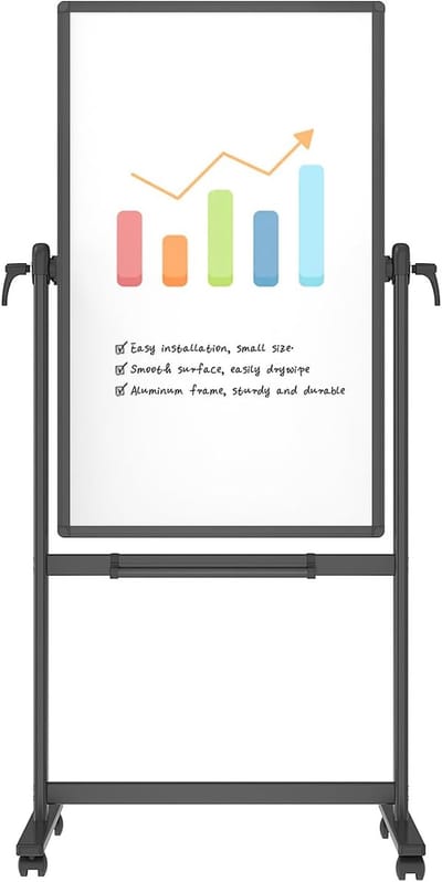 Mobiel Whiteboard - Schrijfbord Standaard - Presentatie en Lesgeven - Dubbelzijdig Draaibaar - 120 x 60 cm - Zwart