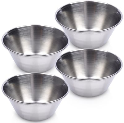 Excellent Houseware - Stalen Dip Kommen Set - 40 ml - 6 cm - Zilver