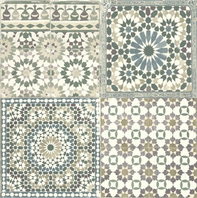 Botanical tegels groen/blw/paars behang (vliesbehang, blauw)