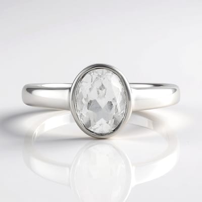 Cavill - Zilveren Ring met 1,215 ct Ovale Witte Topaas uit Brazilië - 925 Sterling Zilver Geplatineerd - Elegant Minimalistisch Design - Dames Sieraad