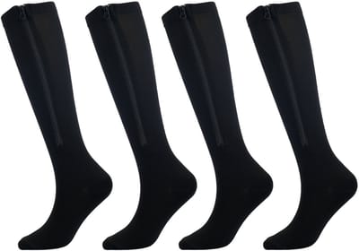longziming -2 Paar Rits Compressiekousen voor Vrouwen & Mannen - 15-20 mmHg Gesloten Teen Compressiekousen met Rits (Zwart, XXL)