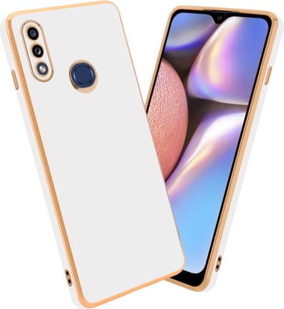 Cadorabo Hoesje geschikt voor Samsung Galaxy A10s / M01s in Glossy Wit - Goud - Beschermhoes Case Cover van flexibel TPU-silicone en met camerabescherming
