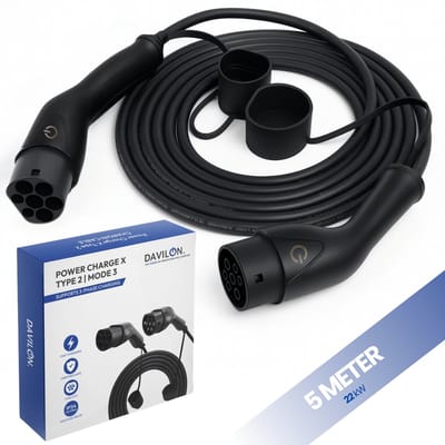 Type 2 laadkabel auto 22 kW | laadkabel type 2 | laadkabel elektrische auto | 32A 3-fase | 5 meter | EV laadkabel | voor laadpaal en thuislader auto | snelladen | waterdicht | met opbergtas