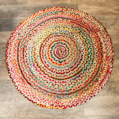 Vloerkleed van Jute en Gerecycled Katoen - Rond - 120 cm