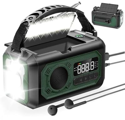 12000mAh Noodradio met Zonnepanelen - Solar Crank Radio voor Noodgevallen, Zaklamp en Kompas voor Camping en Overleving