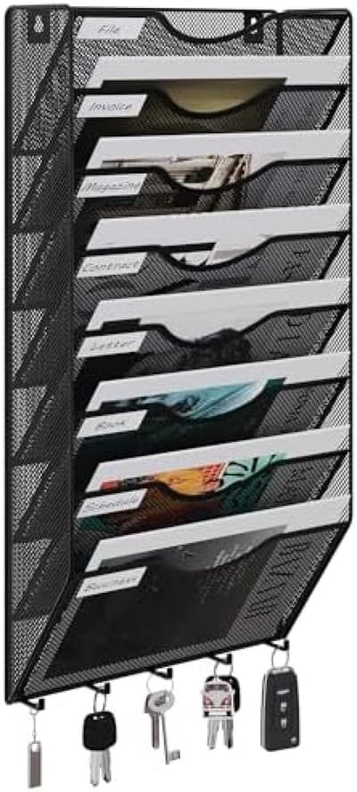 PromoHome Wandmontage Documentenorganizer - 8 Laags Metaal Opbergsysteem met Haken