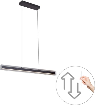 QAZQA catch - Moderne Dimbare LED Hanglamp met Dimmer voor boven de eettafel | in eetkamer - 1 lichts - L 105 cm - Zwart - Woonkamer