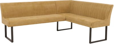 Hoekbank MCW-O82, eetkamerbank, Oeko-Tex (310 g/m²) chenille stof/textiel met metaalaccenten 210 x 159 cm ~ mosterdgeel