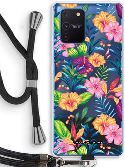 Case Company® - Hoesje met koord geschikt voor Samsung Galaxy Note 10 Lite hoesje met Koord - Tropisch 2 - Telefoonhoesje met Zwart Koord - Bescherming aan alle Kanten en Over de Schermrand