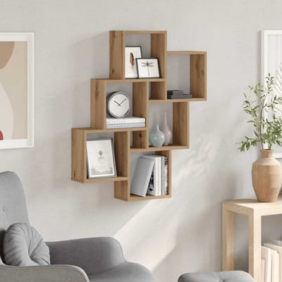 vidaXL - Wandschap - kubus - 78x15x93 - cm - bewerkt - hout - artisanaal - eikenkleur