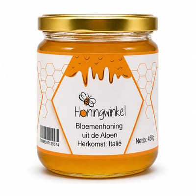 Bloemenhoning 450g Alpen, Italië Honingwinkel (vloeibaar)