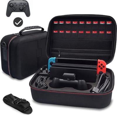 Luxe XXL Draagtas Hard Cover Koffer Case Hoesje Geschikt Voor Nintendo Switch en Accessoires - Beschermhoes Koffer Met Verstelbare Schouder Riem Travel Protector Reistas - Voor Console / Docking Station Game Cards en Controller